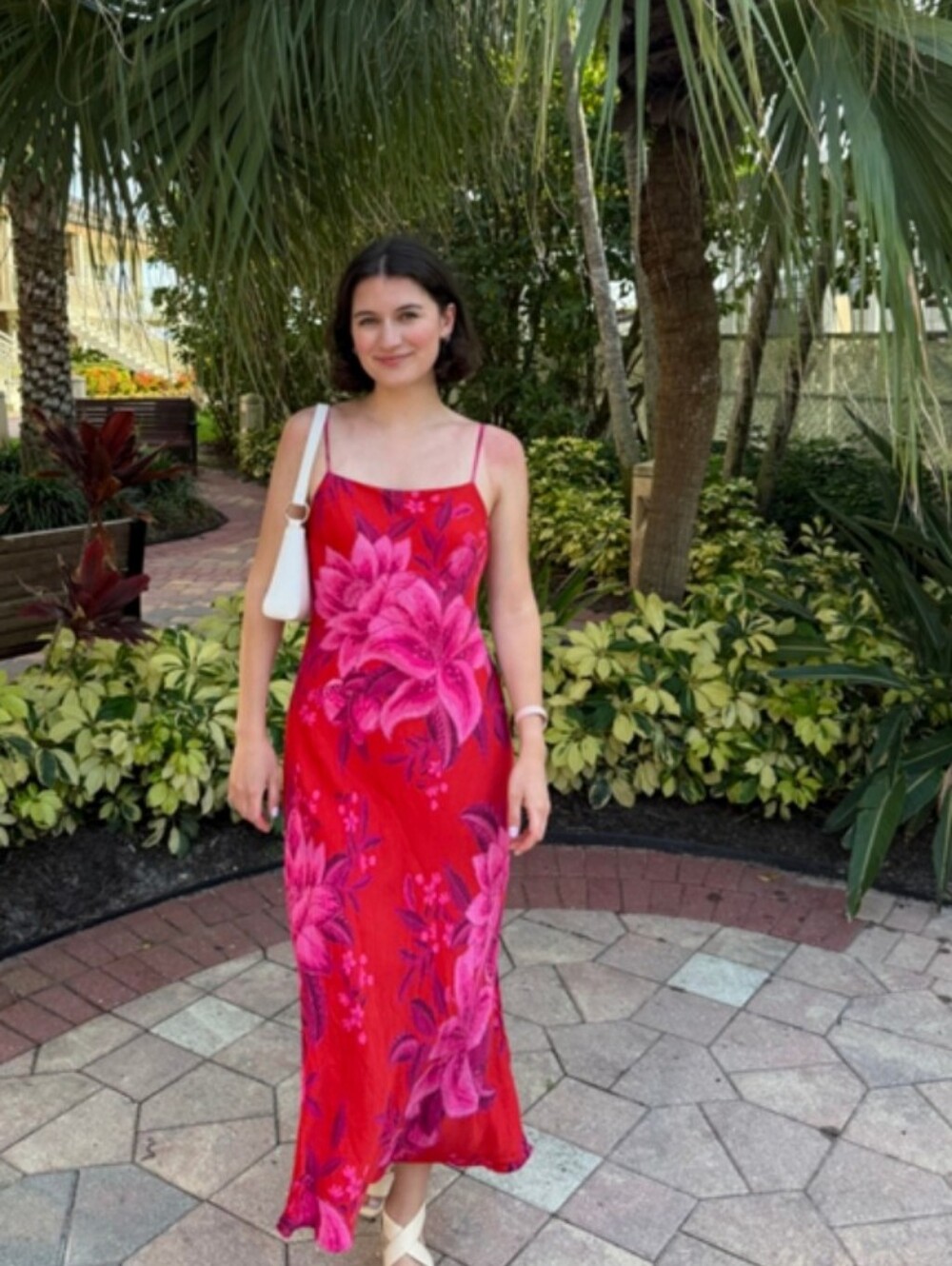 FARM Rio Red Maxi Summer Fruit Slip Dress Pink Floral Print XS Summer Beach Boho - Picture 3 of 8